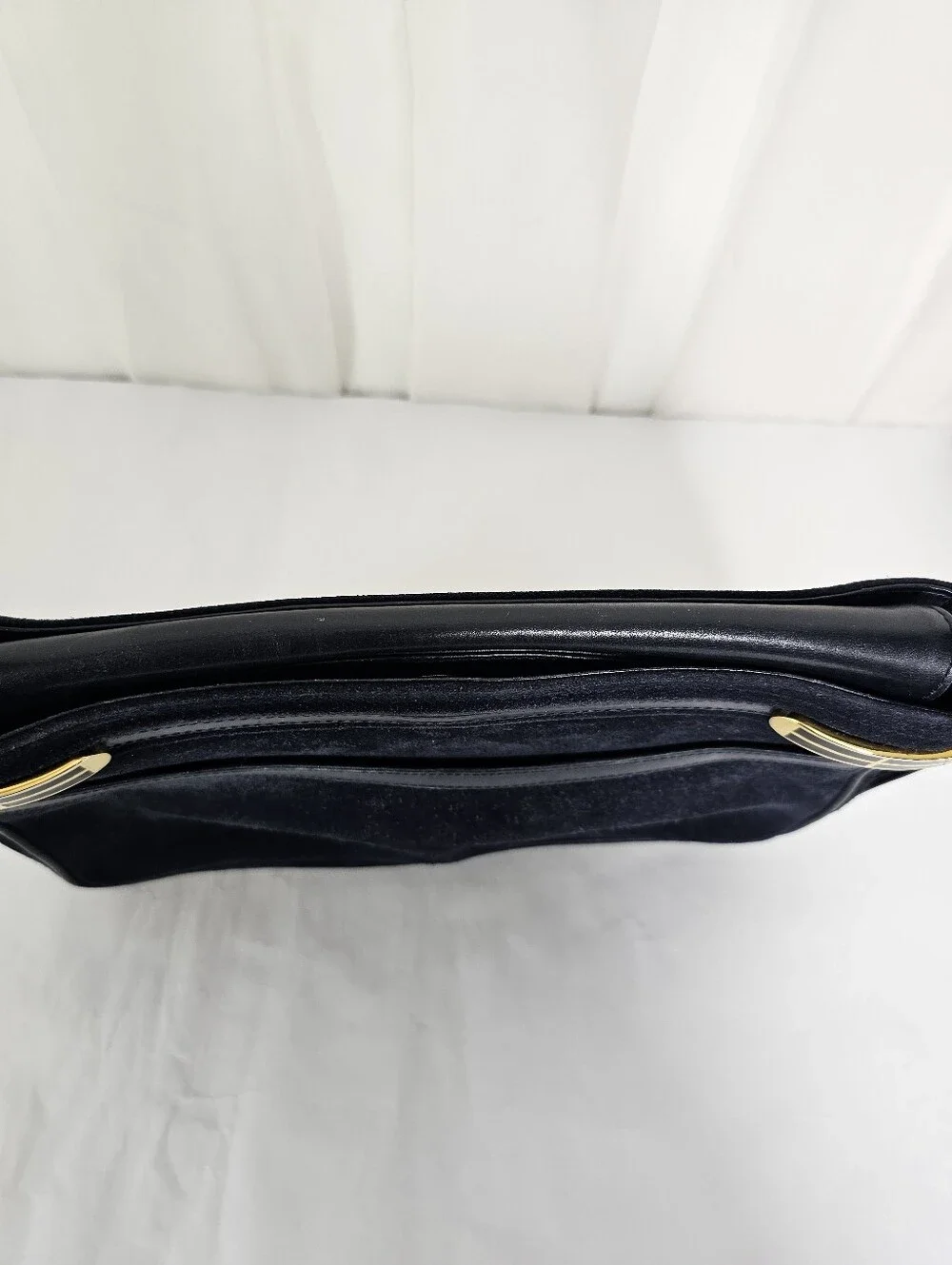 Vintage Neiman Marcus Navy Suede Shoulder Bag Gold Hardware